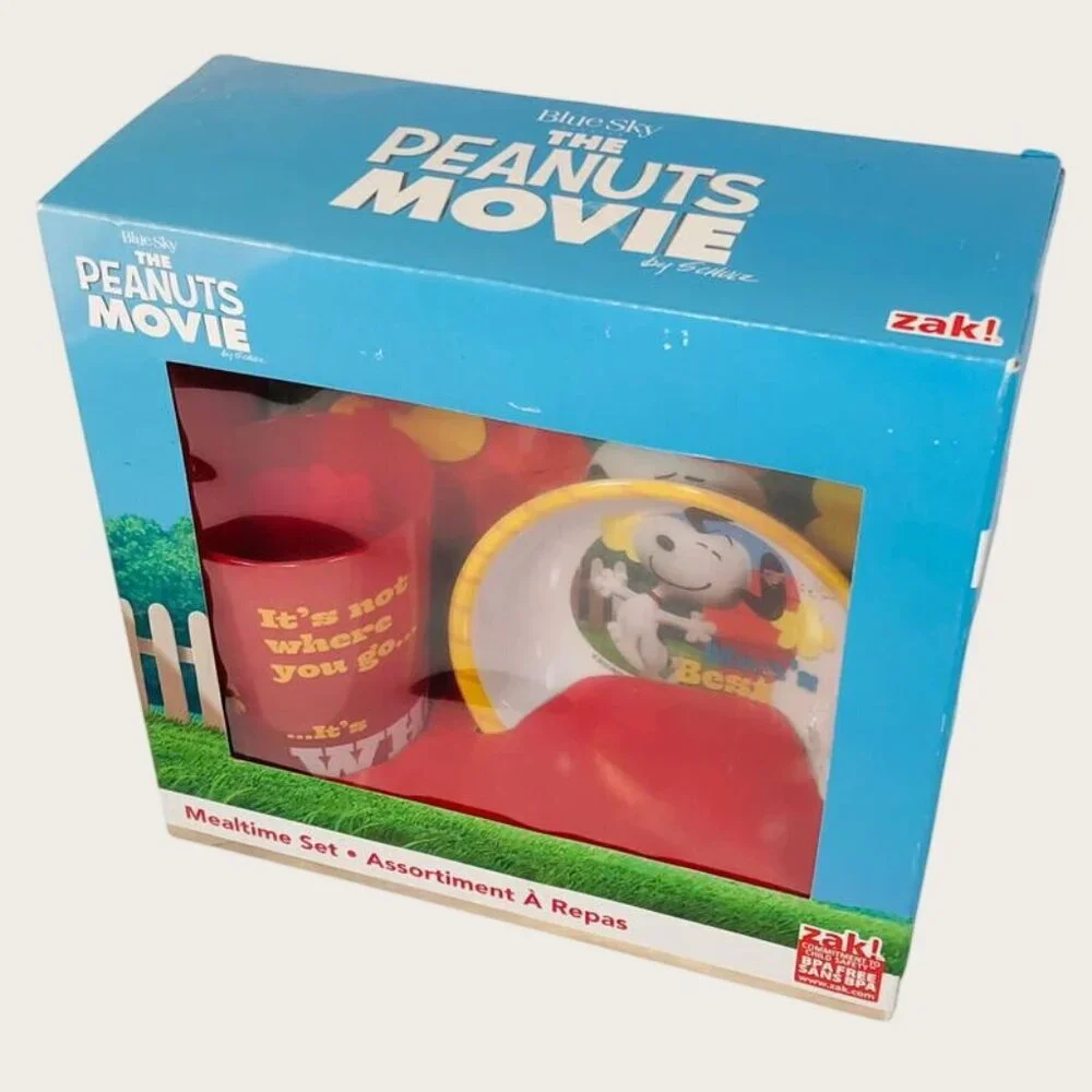 Zak The Peanuts Movie Mealtime Set Plate Bowl Cup Snoopy Charlie Brown New